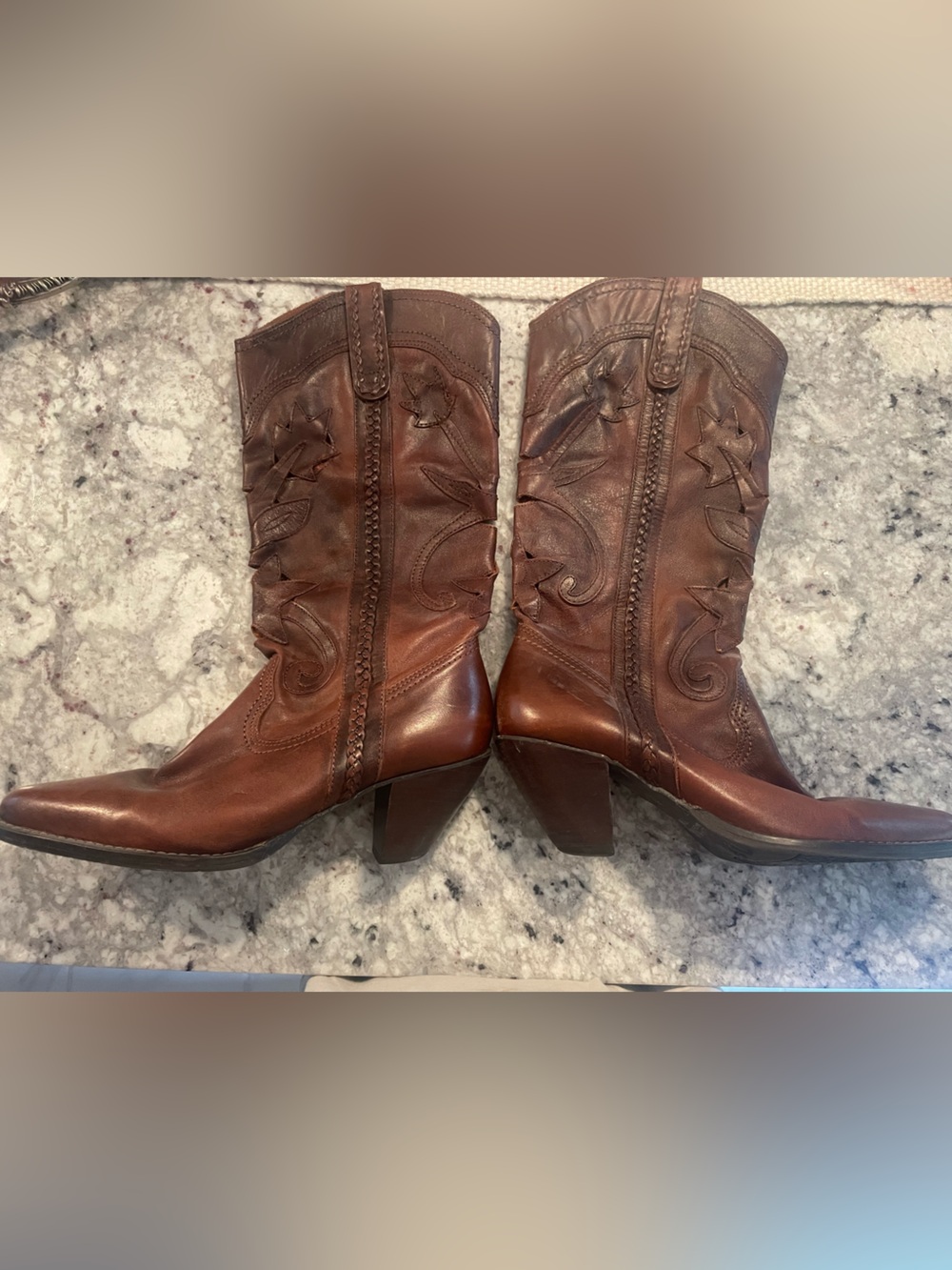 Brown Leather Western Mid-Calf Boots